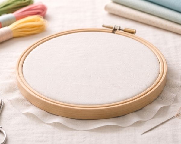 Klassischer Stickrahmen zum Einspannen von Stoff beim Sticken.
