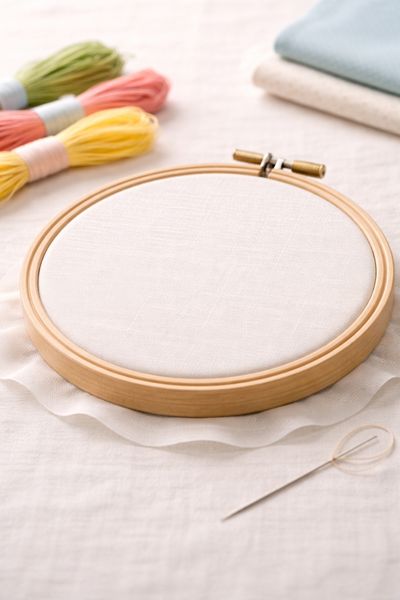 Klassischer Stickrahmen zum Einspannen von Stoff beim Sticken.